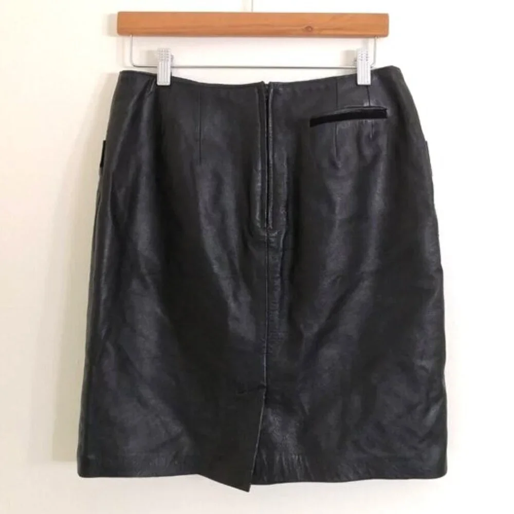 West Bay Leather Pencil Skirt Suede Trim Black Size‎ 10